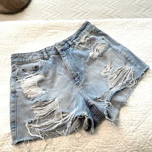 Topshop Light Blue Distressed Jean Shorts